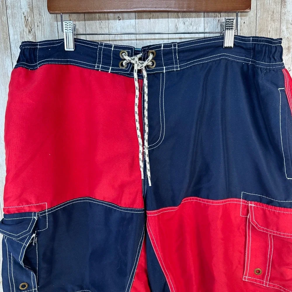 Boden Mens Swim Trunks Size 40 Color Block Red‎ Blue Drawstring Swim Shorts